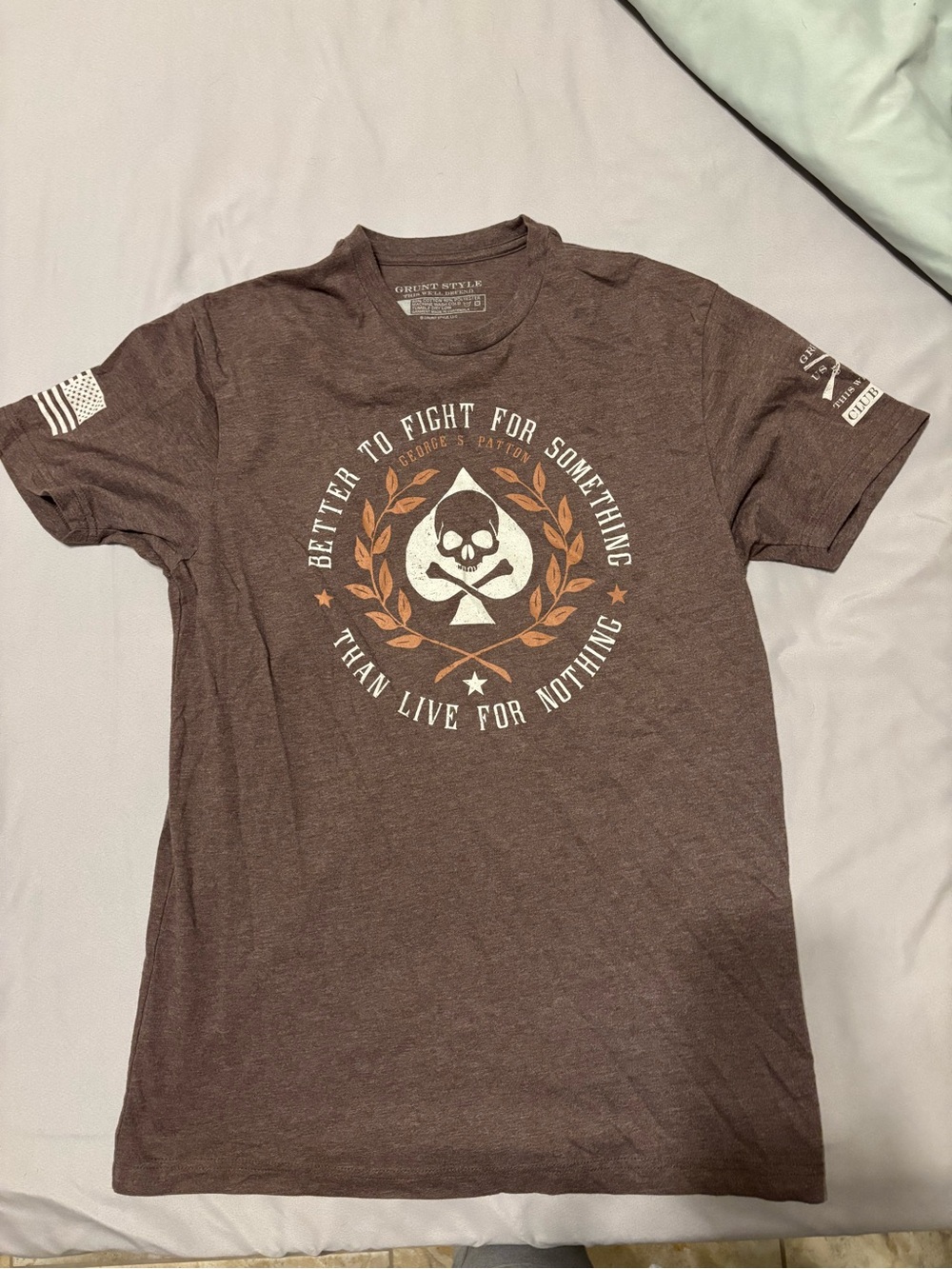 Grunt Style Brown Crewneck Tee with Cream & Tan Skull Spade Graphic